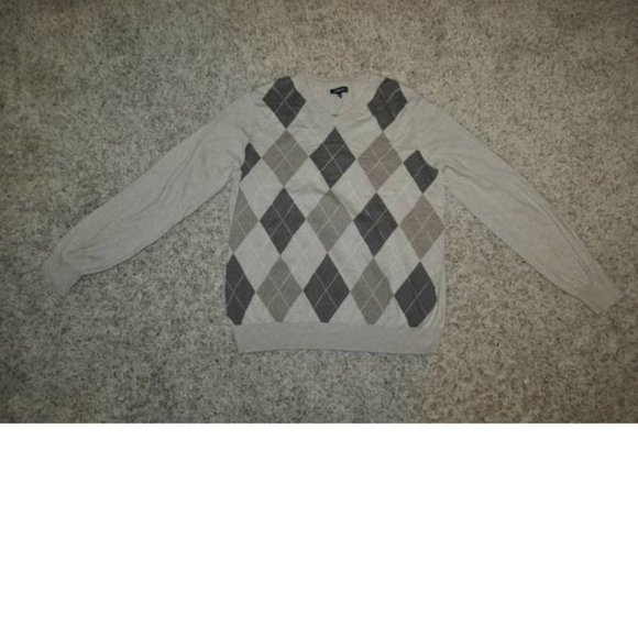 Mens Sweater Croft & Barrow X-Large Beige Argyle V-Neck Long Sleeve - Picture 1 of 3